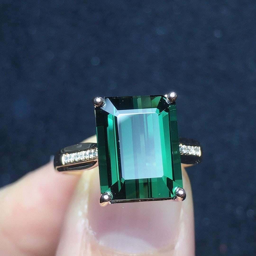 14k Gold 5.58 Ct Natural Tourmaline & Diamond Ring - 3