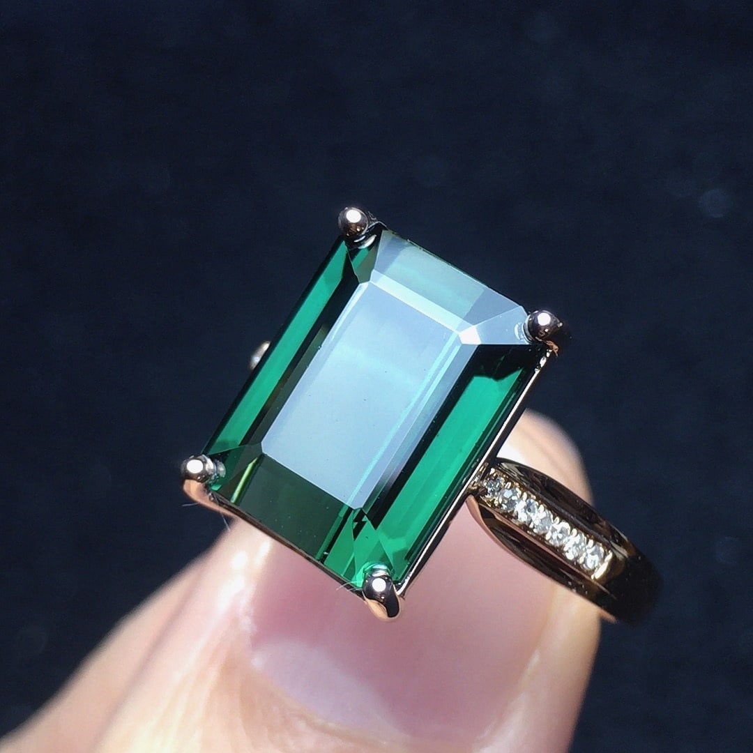 14k Gold 5.58 Ct Natural Tourmaline & Diamond Ring - 4
