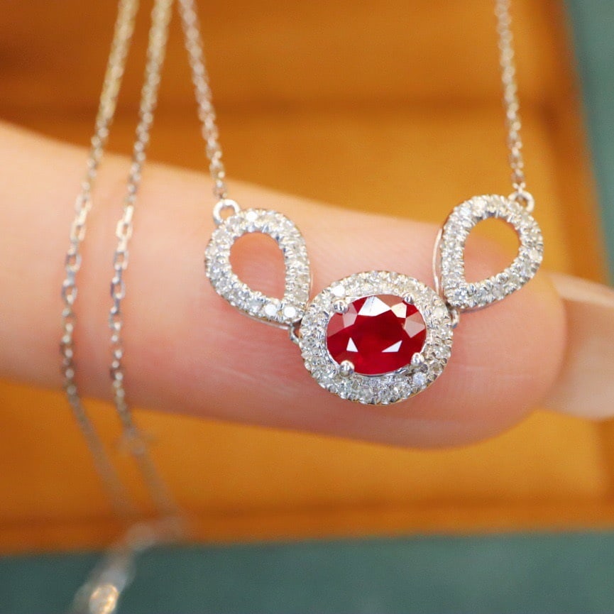 14k Gold 0.62 Ctw Vivid Red Natural Ruby & Diamond Necklace - 3