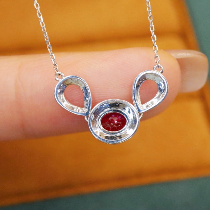 14k Gold 0.62 Ctw Vivid Red Natural Ruby & Diamond Necklace - 5