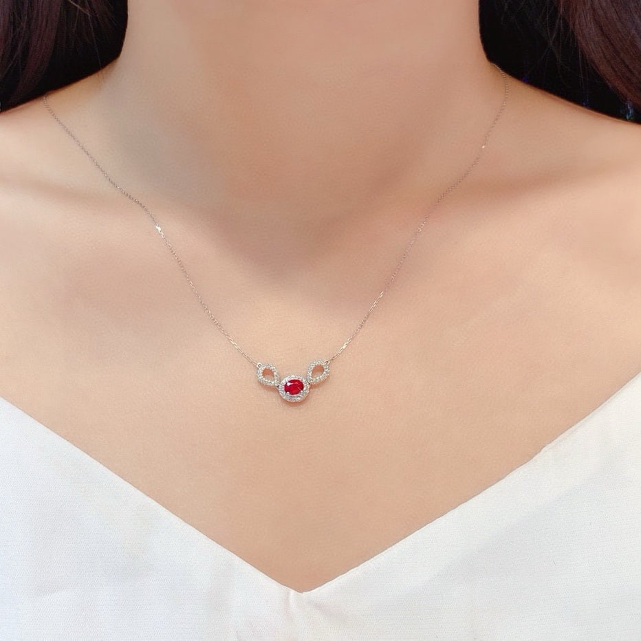 14k Gold 0.62 Ctw Vivid Red Natural Ruby & Diamond Necklace - 6