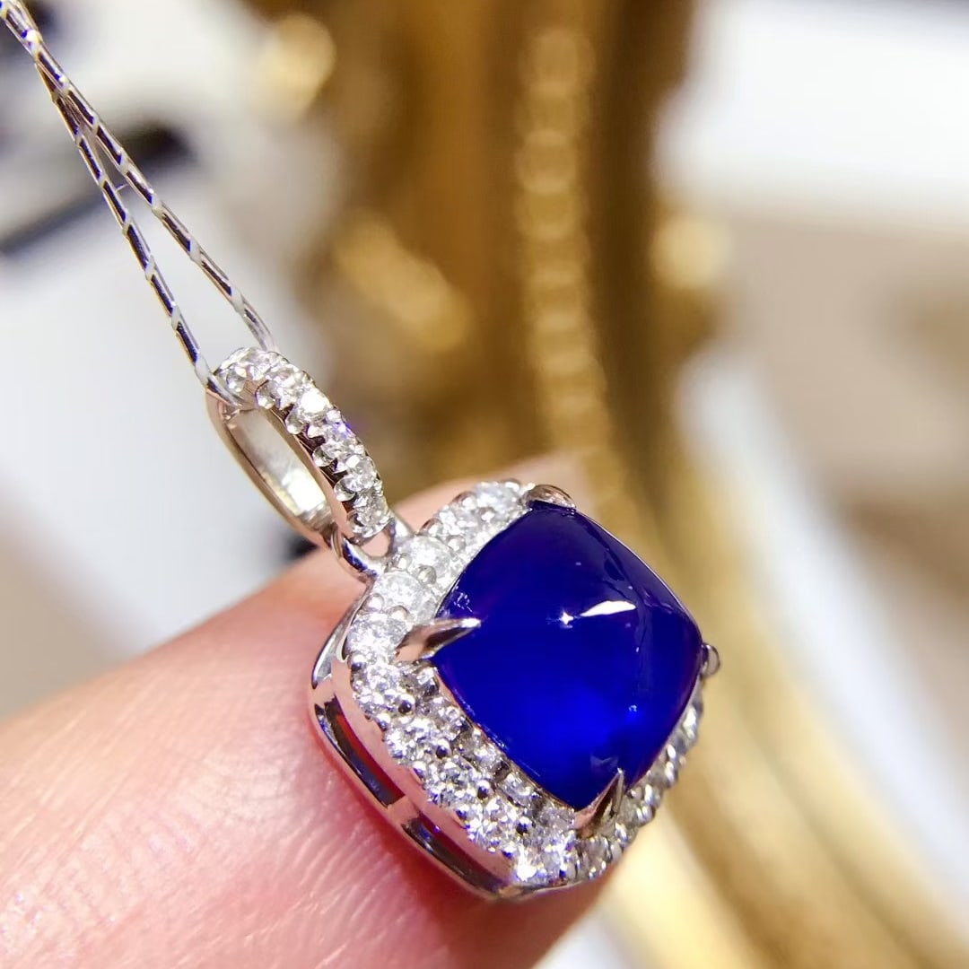 14k Gold 1.70 Ctw Vivid Blue Natural Sapphire & Diamond Pendant( Without Chain ) - 2