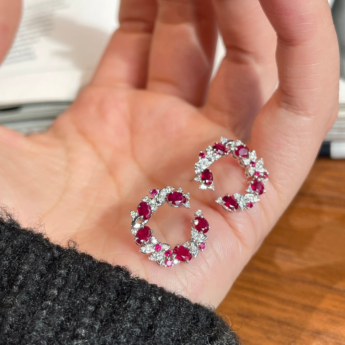 14k Gold 1 Ct Natural Ruby & Diamond Earrings - 4