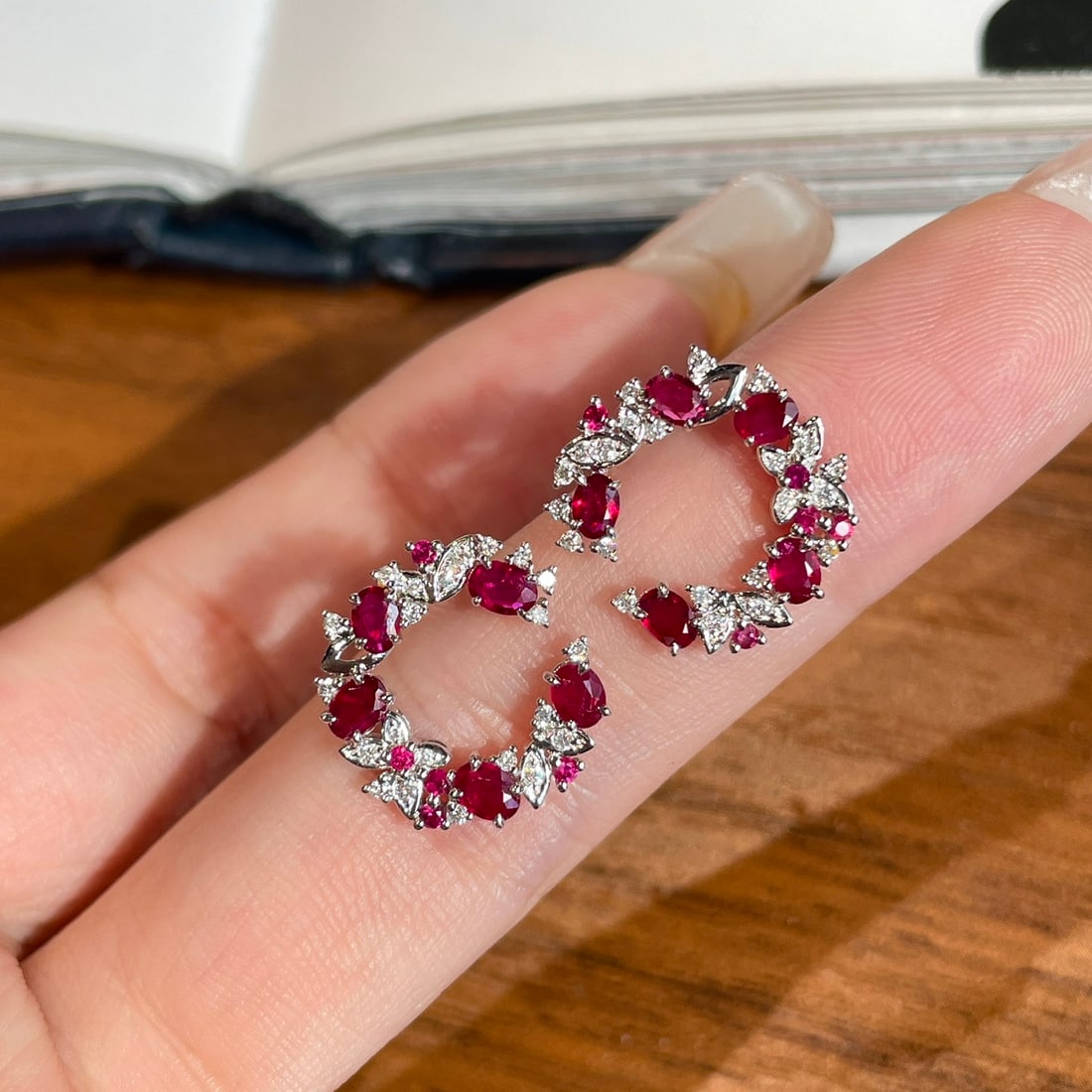 14k Gold 1 Ct Natural Ruby & Diamond Earrings - 5