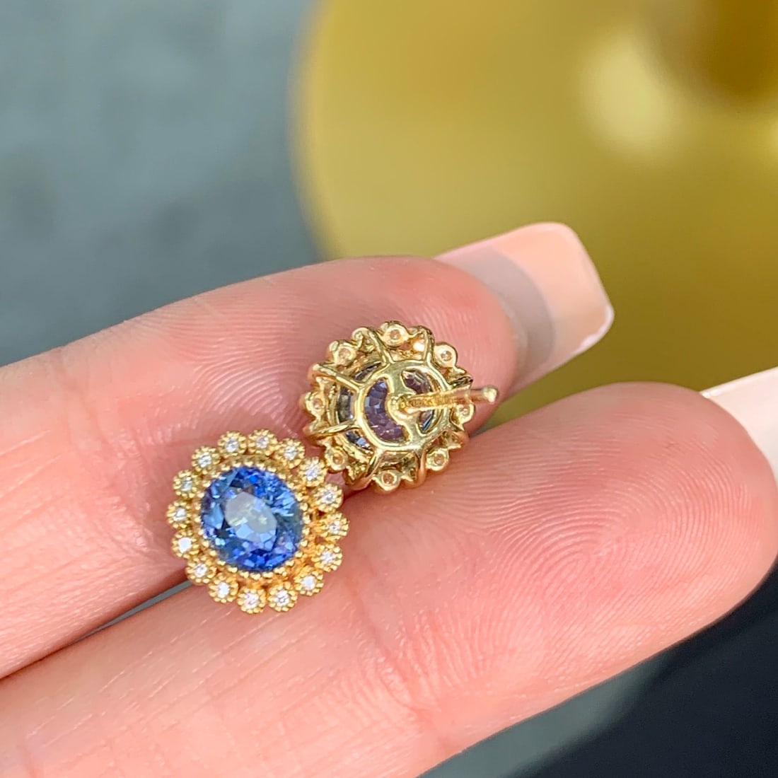 14k Gold 2.11 Ctw Natural Sapphire & Diamond Earrings - 2