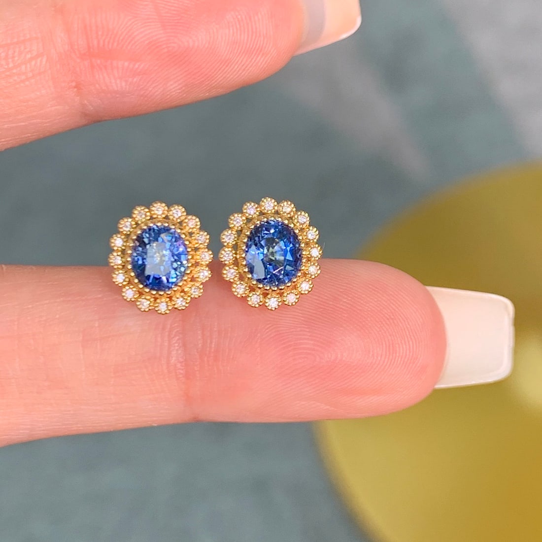14k Gold 2.11 Ctw Natural Sapphire & Diamond Earrings - 4