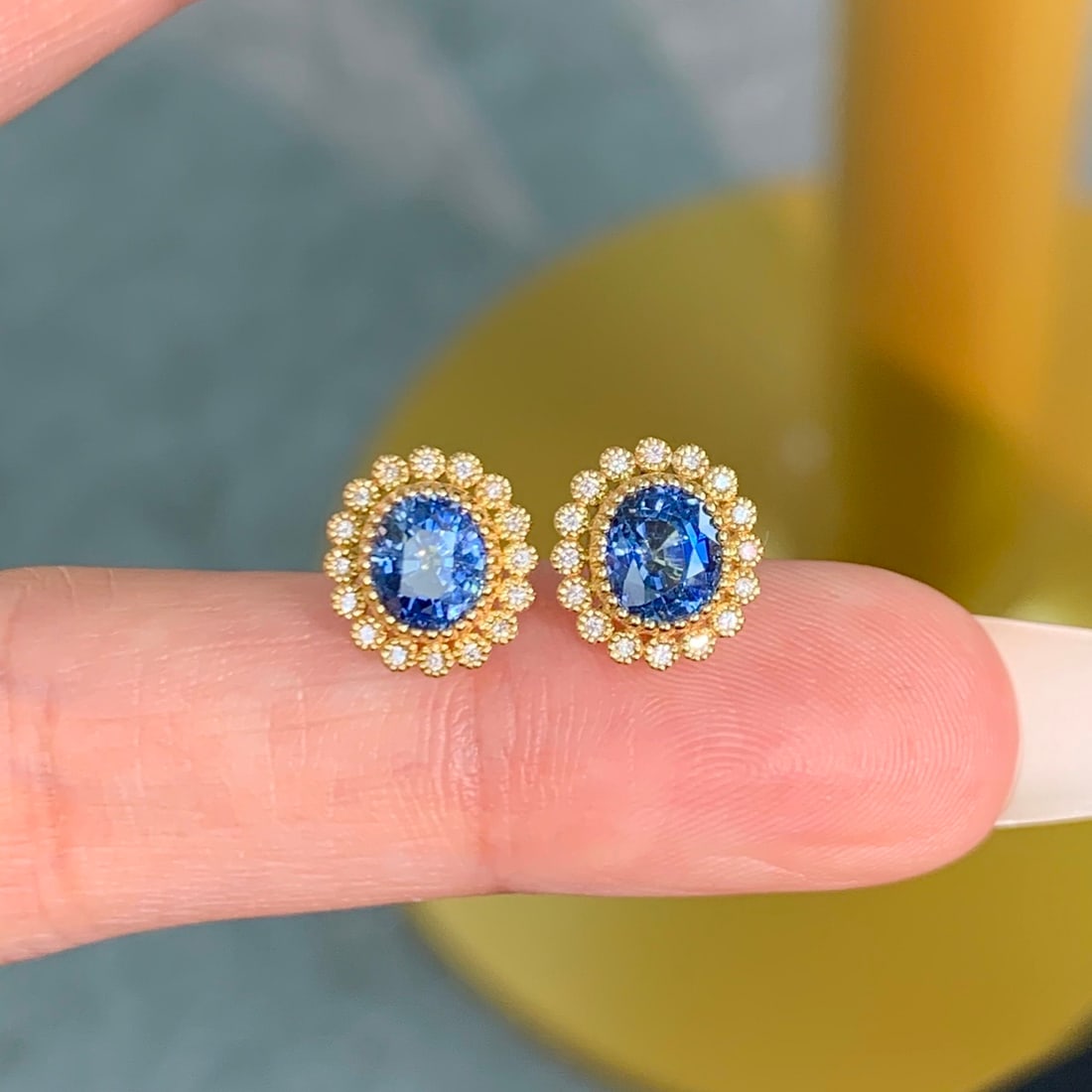 14k Gold 2.11 Ctw Natural Sapphire & Diamond Earrings - 5