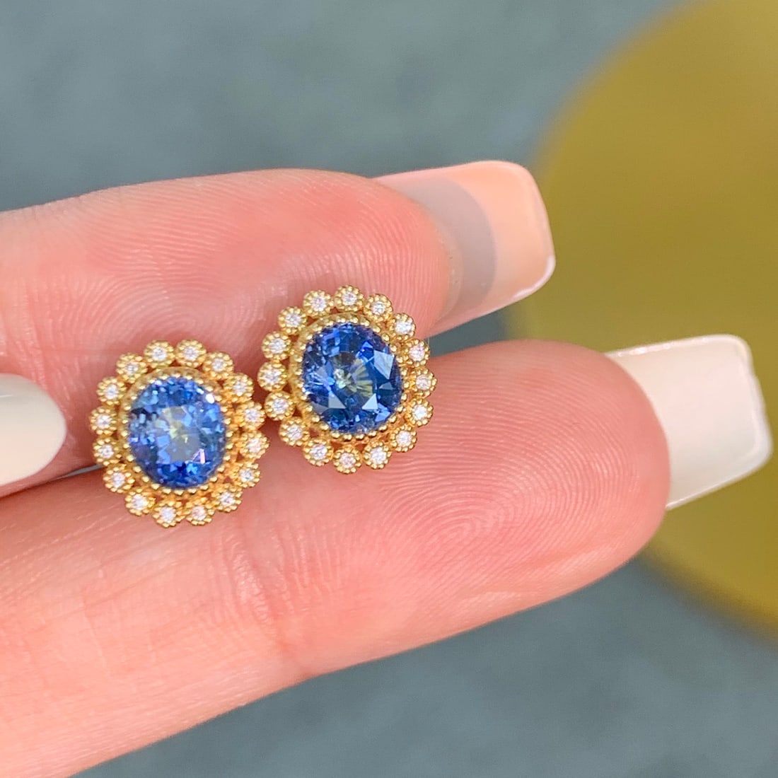 14k Gold 2.11 Ctw Natural Sapphire & Diamond Earrings - 6