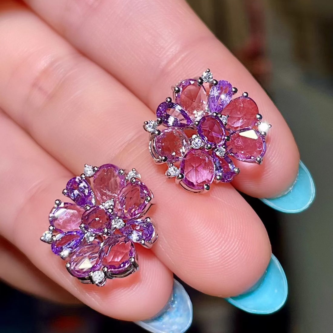 14k Gold 5.38 Ctw Natural Sapphire & Diamond Earrings - 2