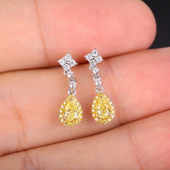 14k Gold 0.72 Ctw Natural Yellow Diamond & Diamond Earrings - 5