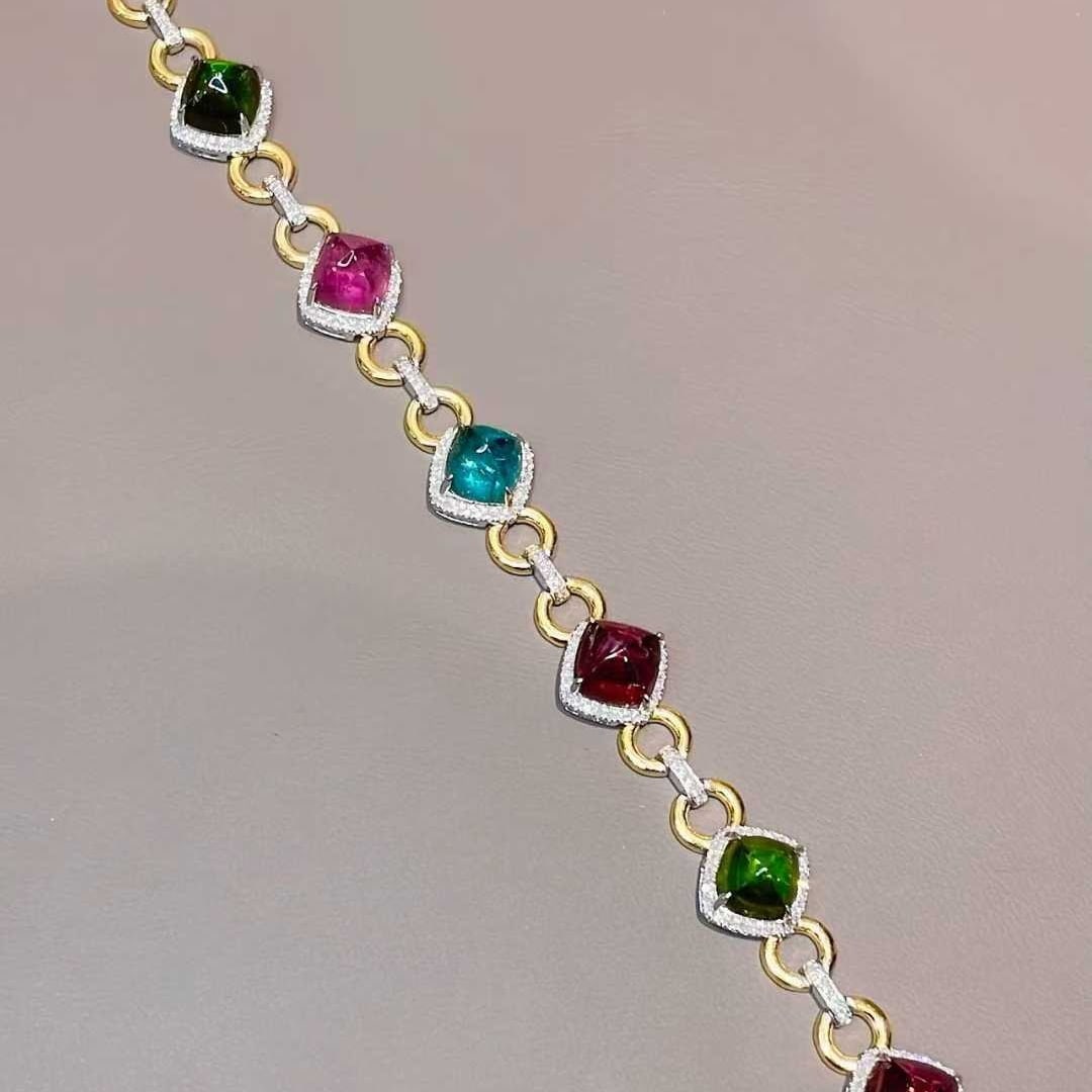 14k Gold 15 Ct Natural Tourmaline & Diamond Bracelet - 4