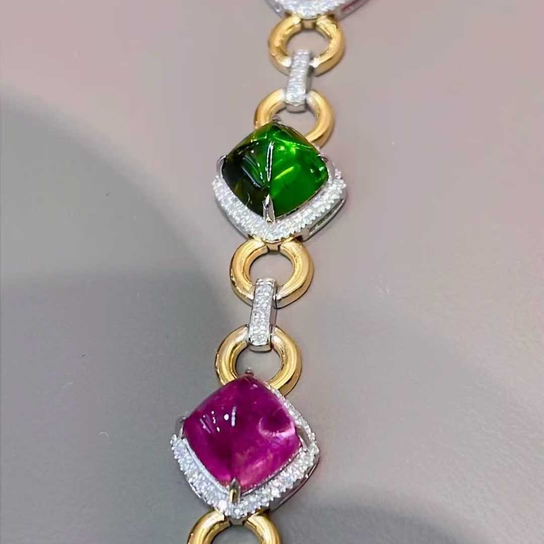 14k Gold 15 Ct Natural Tourmaline & Diamond Bracelet - 6