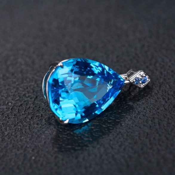 14k Gold 16.69 Ct Natural Topaz & Sapphire Pendant( Without Chain ) - 7