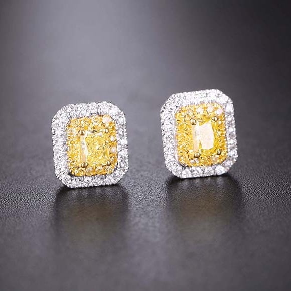 14k Gold 0.66 Ctw Natural Yellow Diamond & Diamond Earrings - 2