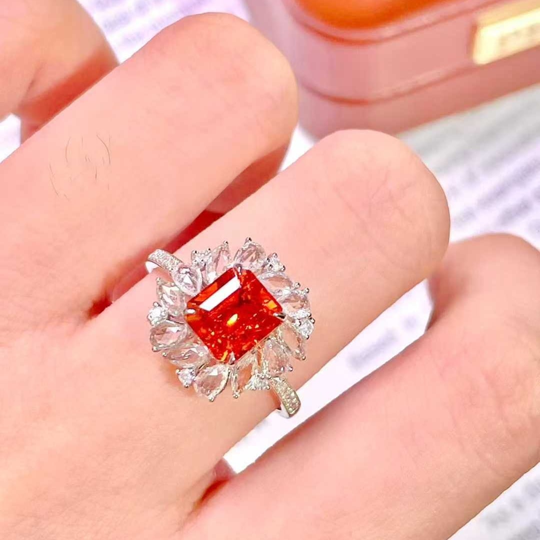 14k Gold 2.8 Ct Natural Spessartine & Diamond Ring - 7