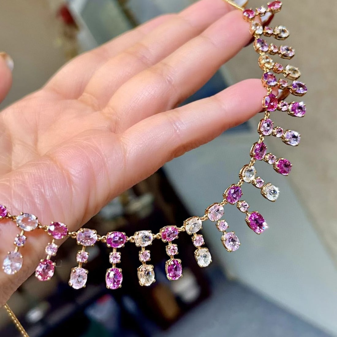 14k Gold 18.09 Ctw Natural Sapphire & Sapphire Necklace - 2
