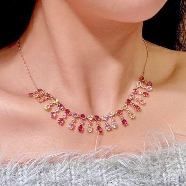 14k Gold 18.09 Ctw Natural Sapphire & Sapphire Necklace - 5