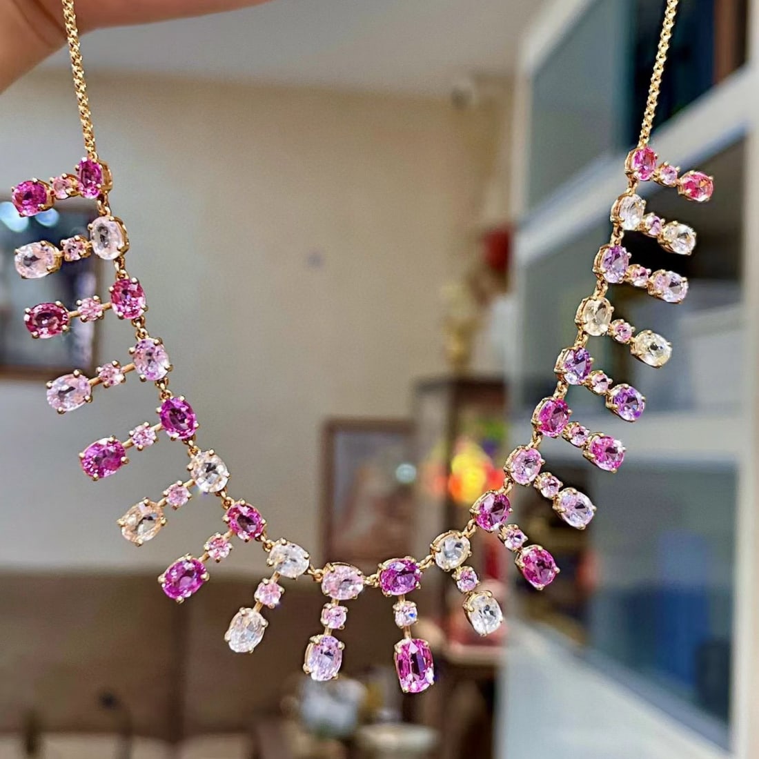 14k Gold 18.09 Ctw Natural Sapphire & Sapphire Necklace - 6