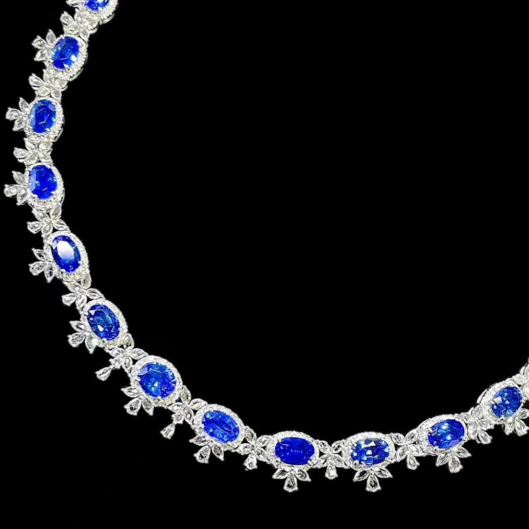 14k Gold 12.00 Ctw Natural Sapphire & Sapphire Necklace - 2