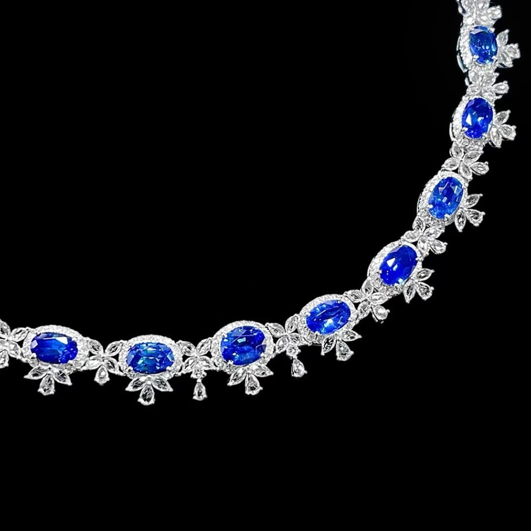 14k Gold 12.00 Ctw Natural Sapphire & Sapphire Necklace - 3