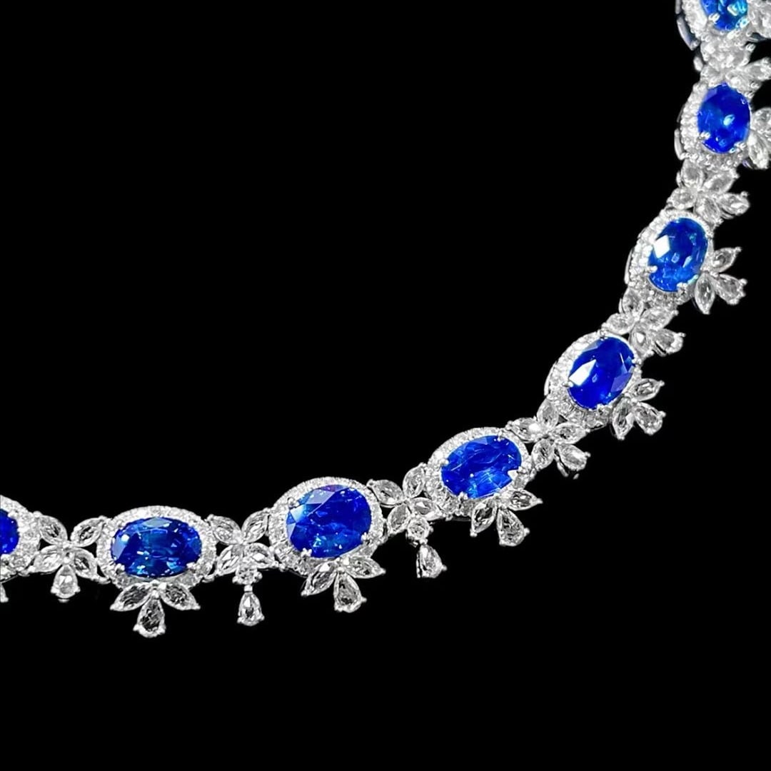 14k Gold 12.00 Ctw Natural Sapphire & Sapphire Necklace - 4
