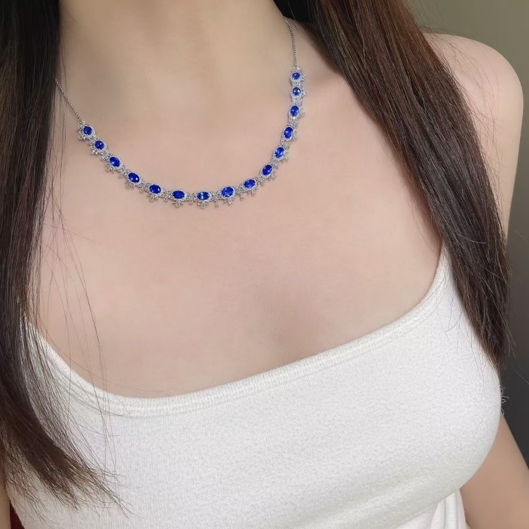 14k Gold 12.00 Ctw Natural Sapphire & Sapphire Necklace - 5