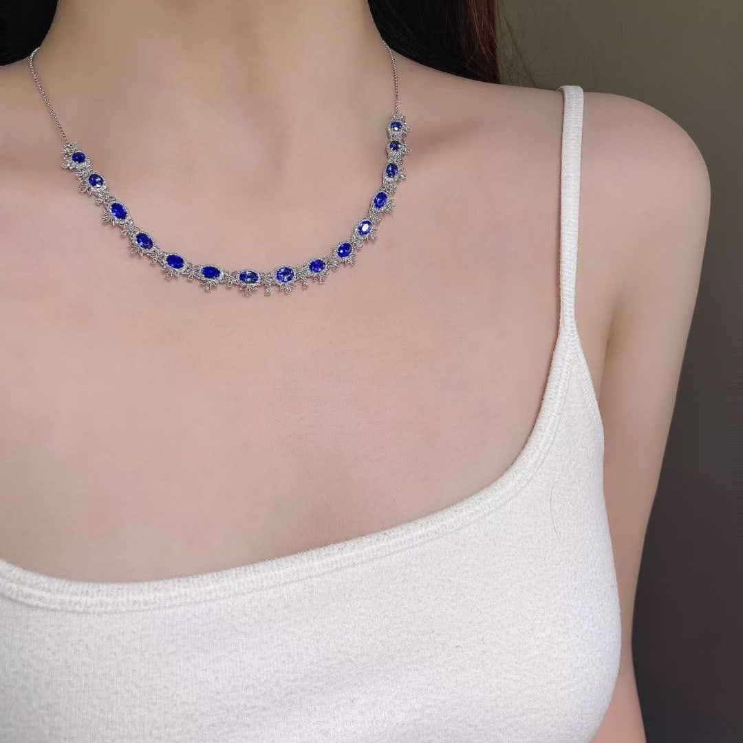 14k Gold 12.00 Ctw Natural Sapphire & Sapphire Necklace - 6
