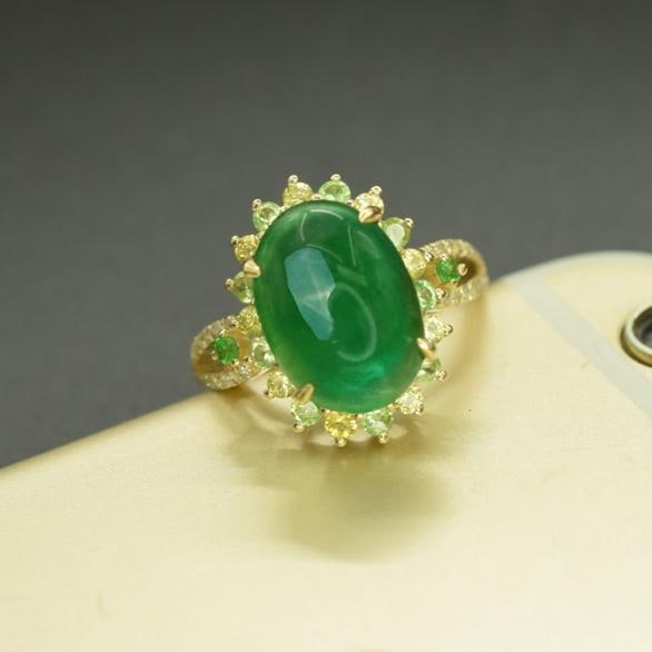 14k Gold 5.21 Ctw Vivid Green Natural Emerald & Sapphire Ring - 4