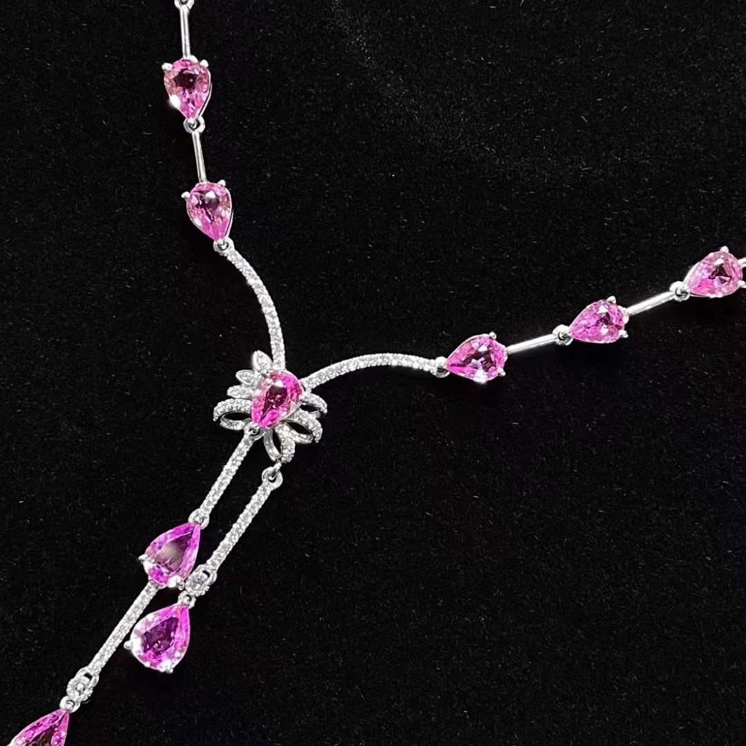 14k Gold 8.5 Ct Natural Sapphire & Diamond Necklace - 2