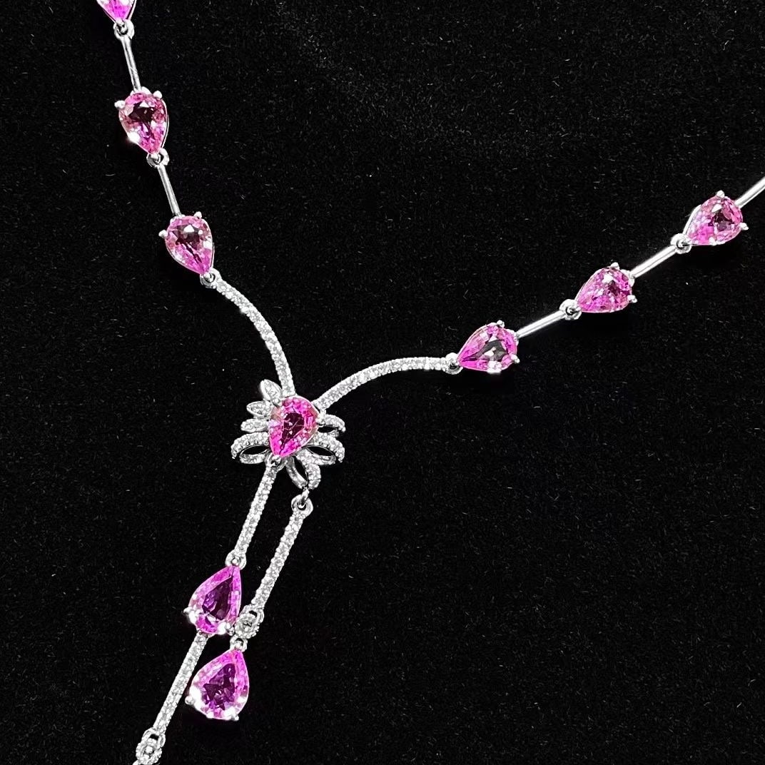 14k Gold 8.5 Ct Natural Sapphire & Diamond Necklace - 3