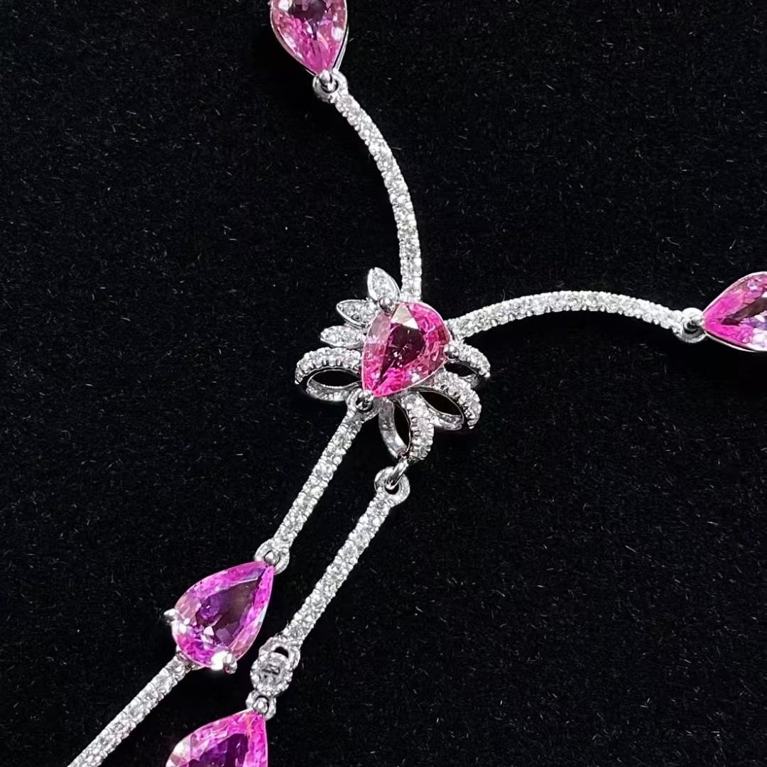 14k Gold 8.5 Ct Natural Sapphire & Diamond Necklace - 4