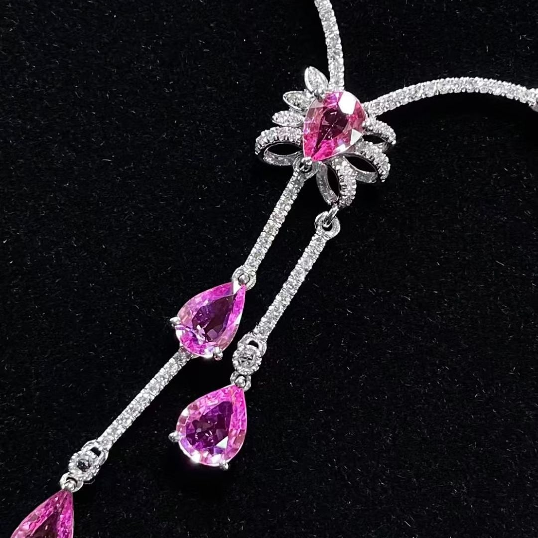 14k Gold 8.5 Ct Natural Sapphire & Diamond Necklace - 5