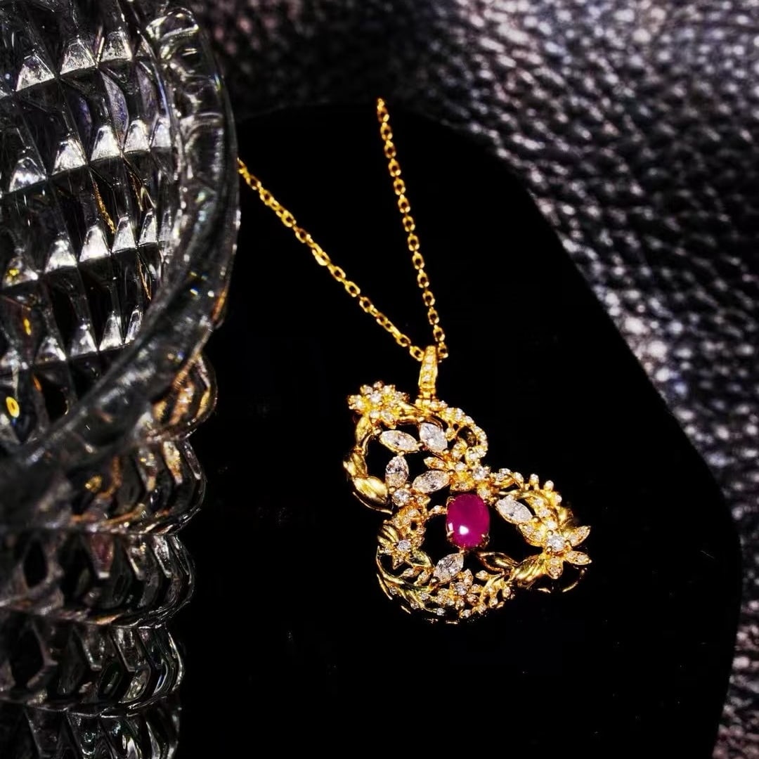14k Gold 1.28 Ctw Natural Ruby & Diamond Pendant( Without Chain ) - 2