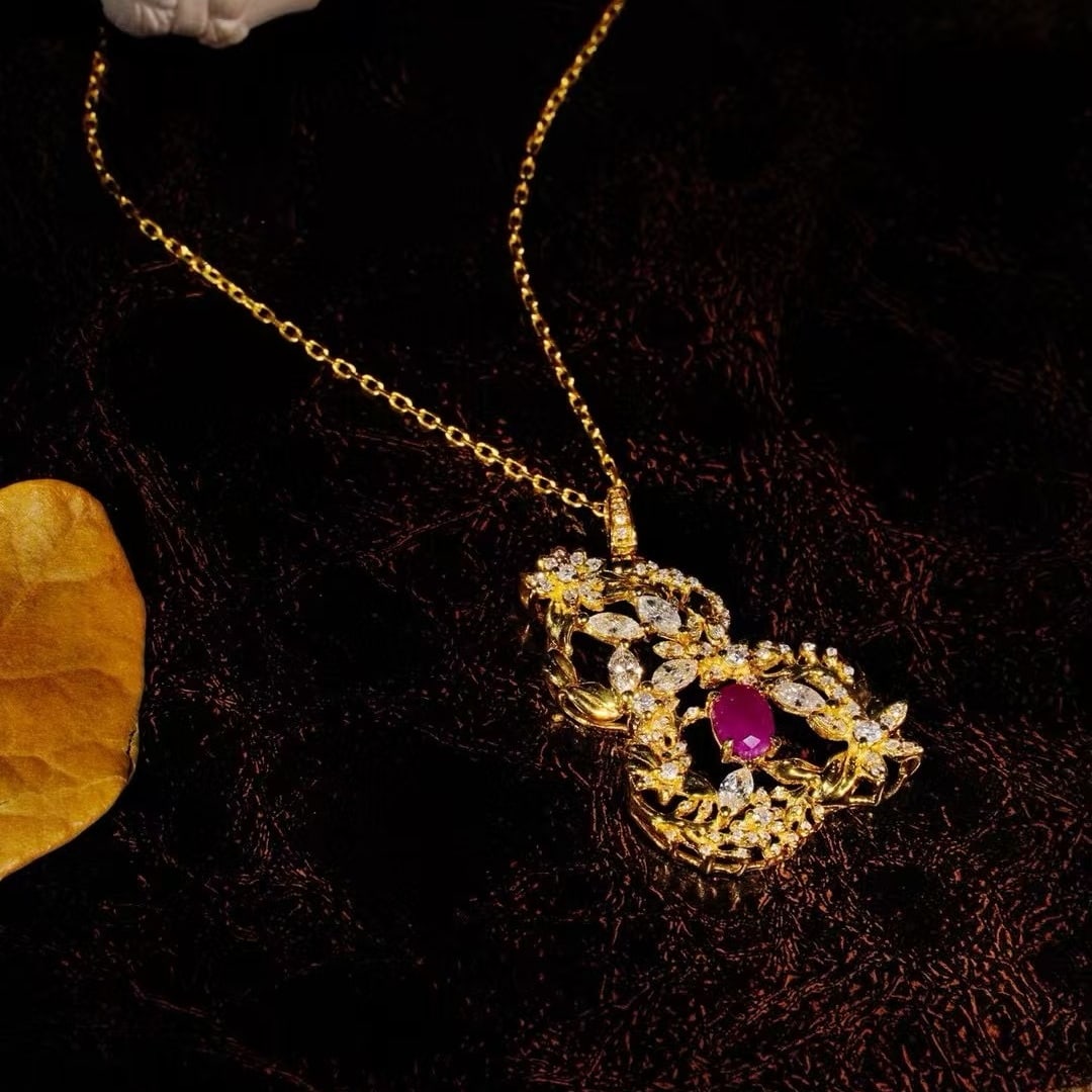 14k Gold 1.28 Ctw Natural Ruby & Diamond Pendant( Without Chain ) - 3
