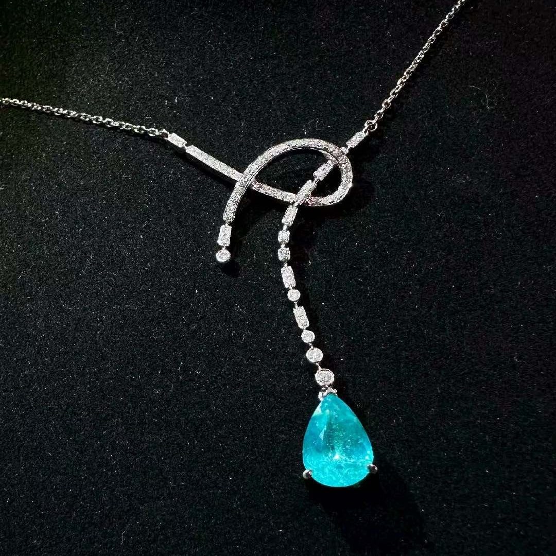 14k Gold 1.61 Ctw Natural Paraiba Tourmaline & Diamond Necklace - 2