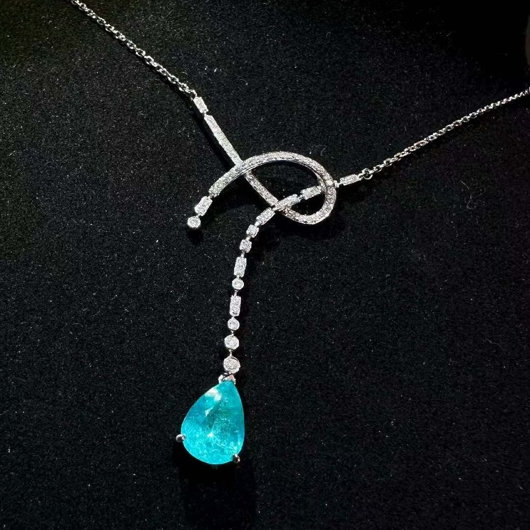 14k Gold 1.61 Ctw Natural Paraiba Tourmaline & Diamond Necklace - 3