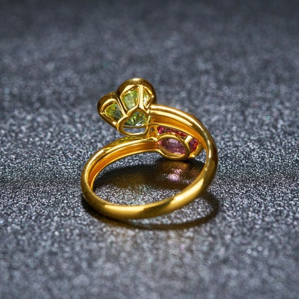 14k Gold 3.0 Ct Natural Tourmaline & Toi Et Moi Ring - 5