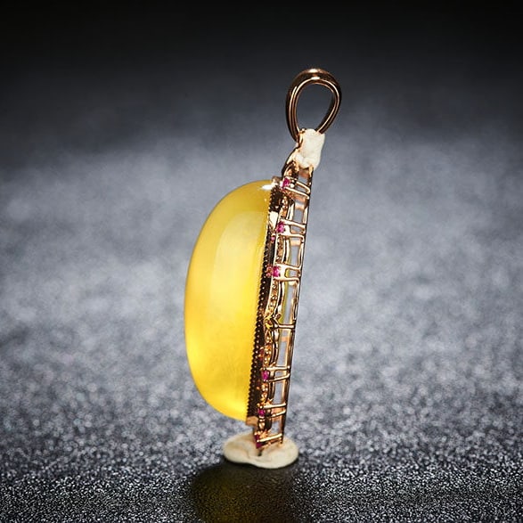 14k Gold 26.19 Ct Natural Prehnite & Ruby Pendant( Without Chain ) - 4