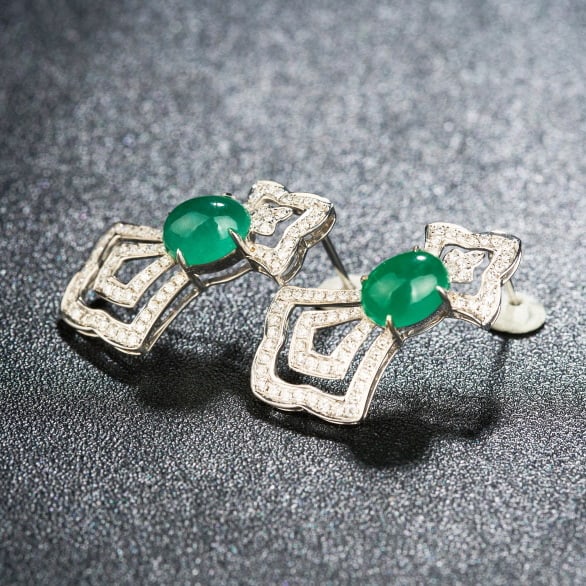14k Gold 3.79 Ctw Vivid Green Natural Emerald & Diamond Earrings - 4