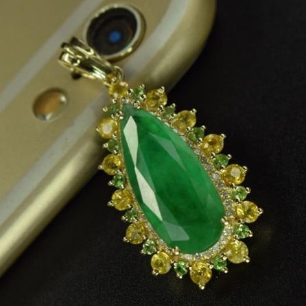 14k Gold 3.32 Ctw Vivid Green Natural Emerald & Tsavorite Pendant( Without Chain ) - 3