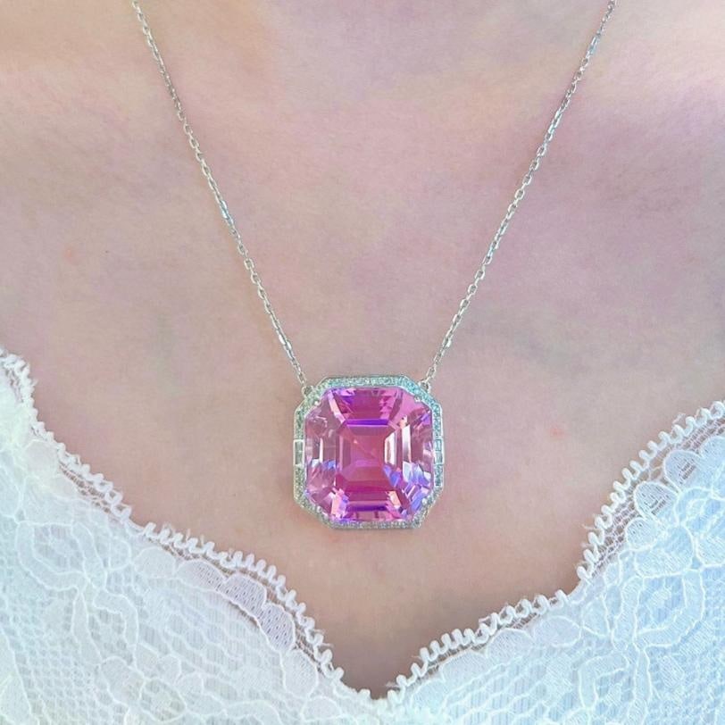 14k Gold 35.31 Ctw Natural Kunzite & Diamond Necklace - 6