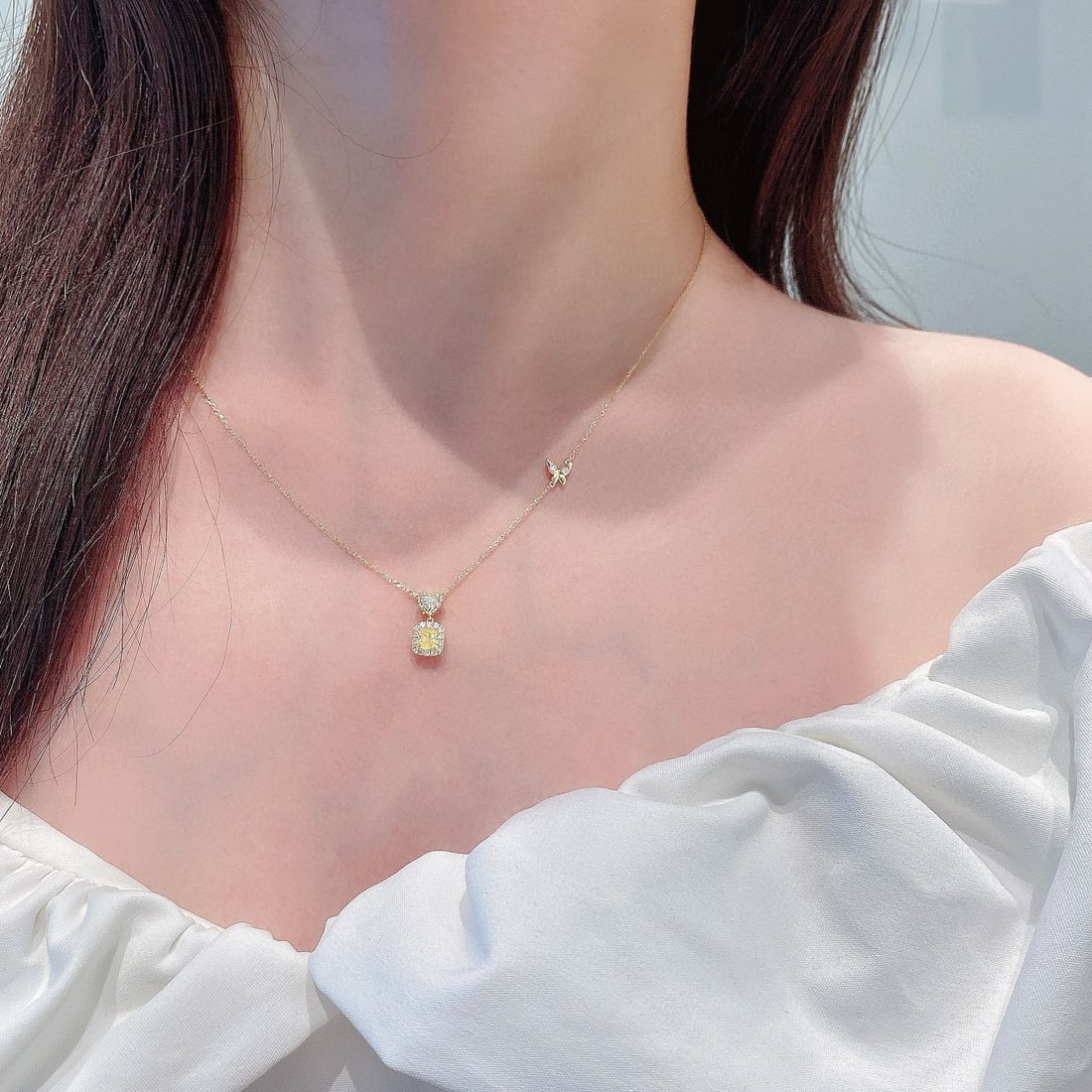 14k Gold 0.48 Ctw Natural Yellow Diamond & Diamond Necklace - 2