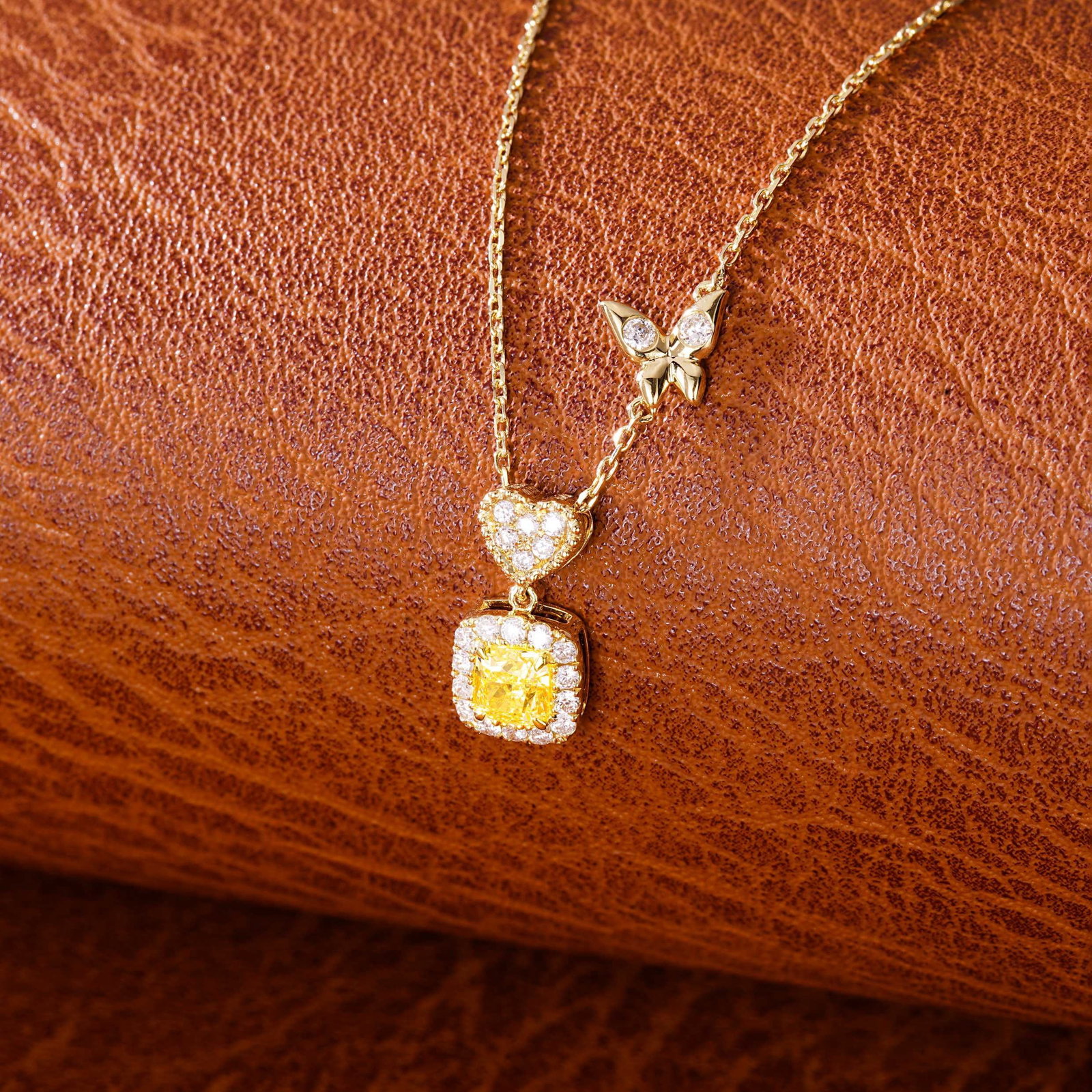 14k Gold 0.48 Ctw Natural Yellow Diamond & Diamond Necklace - 3