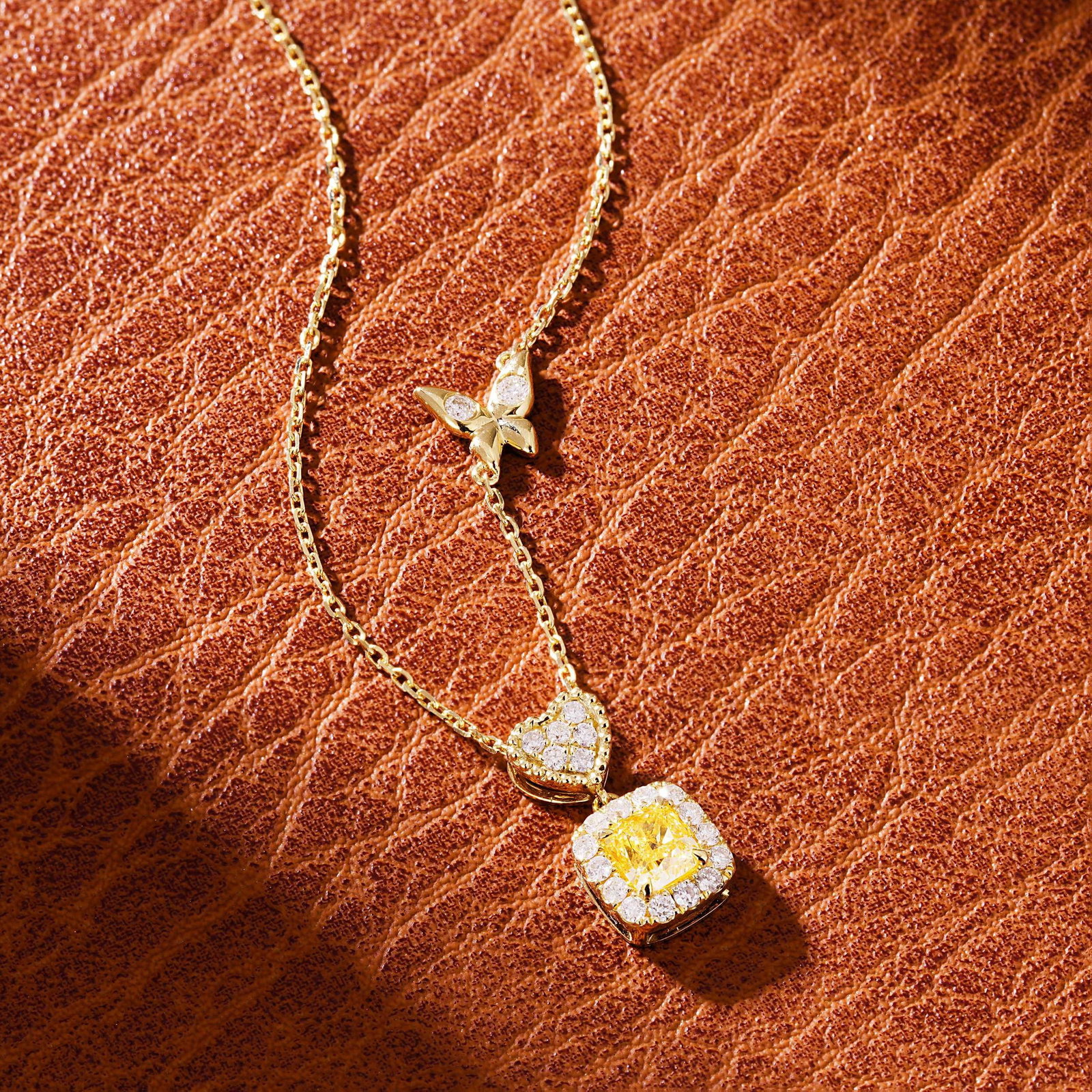 14k Gold 0.48 Ctw Natural Yellow Diamond & Diamond Necklace - 4