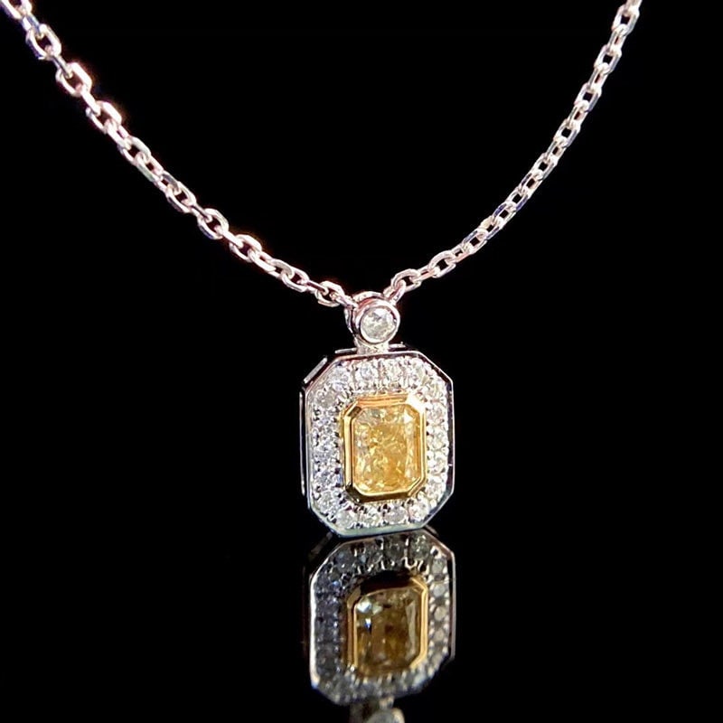 14k Gold 0.32 Ctw Natural Yellow Diamond & Diamond Pendant( Without Chain ) - 2