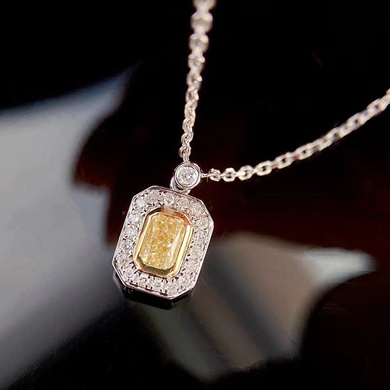 14k Gold 0.32 Ctw Natural Yellow Diamond & Diamond Pendant( Without Chain ) - 4