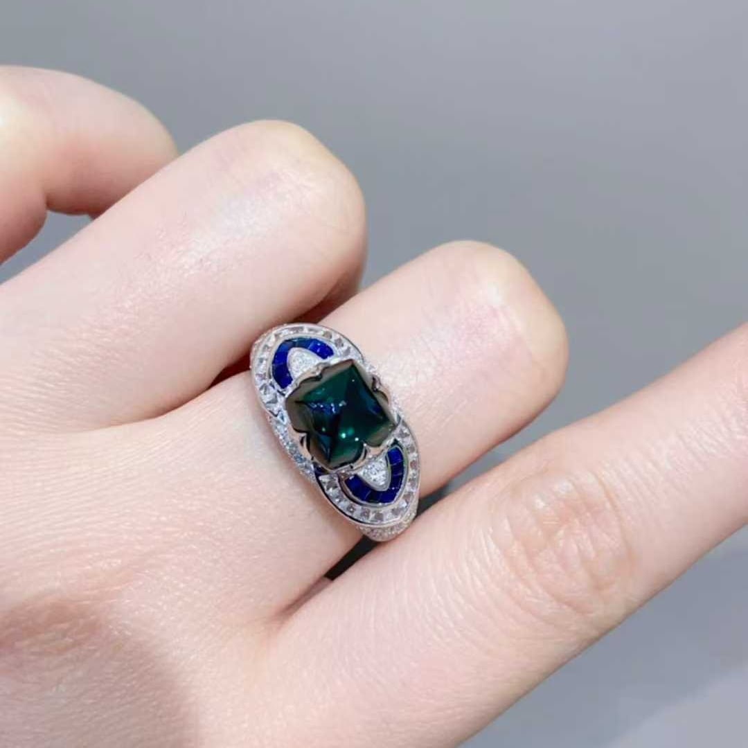 14k Gold 2.43 Ct Natural Tourmaline & Diamond & Sapphire Ring - 2