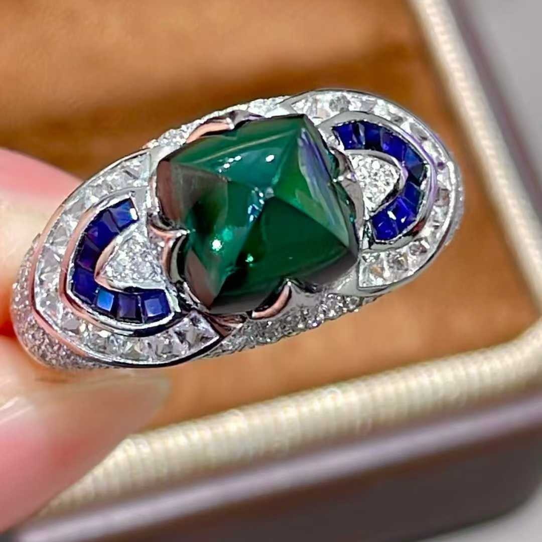 14k Gold 2.43 Ct Natural Tourmaline & Diamond & Sapphire Ring - 3