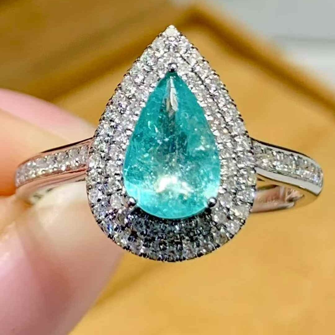 14k Gold 0.8 Ct Natural Paraiba Tourmaline & Diamond Ring - 2
