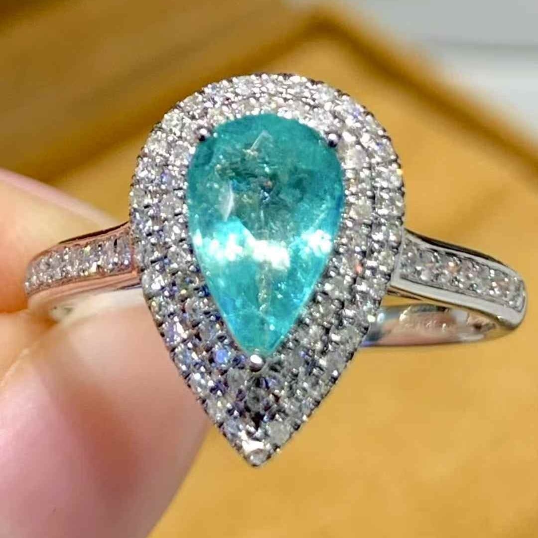 14k Gold 0.8 Ct Natural Paraiba Tourmaline & Diamond Ring - 4